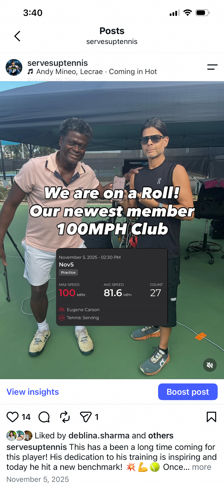 MILESTONE MEMBER — 100 MPH serve at ProServe